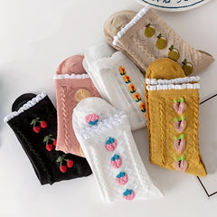 6 Pairs Fruit Pattern Socks Comfy & Breathable Women's Stockings