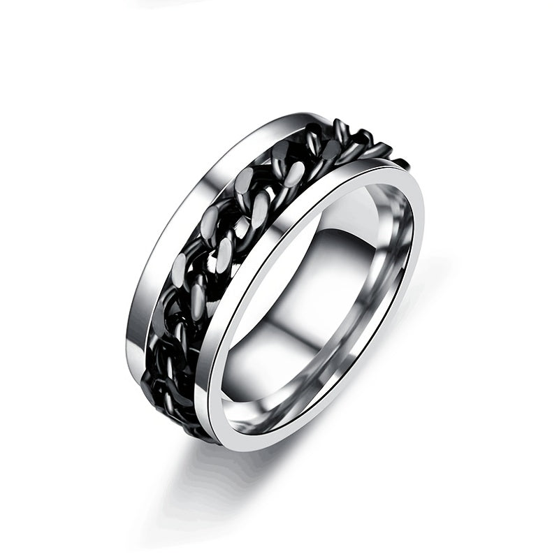 Men's Titanium Steel Chain Decor Rotatable Ring Couple Ring