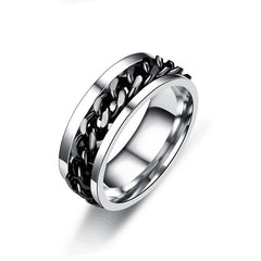Men's Titanium Steel Chain Decor Rotatable Ring Couple Ring