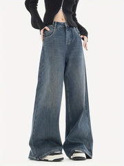 Wide Leg Baggy Jeans Solid Loose Fit Street Grunge Style Denim Pants