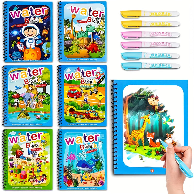 Reusable Watercolor Magic Book for Kids - Learn Painting Animals and Cartoons