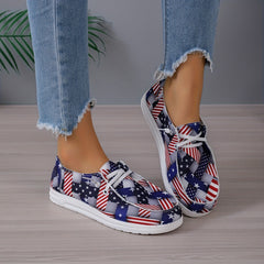 Women's Star & Striped Canvas Shoes Lace Up Flat Loafers