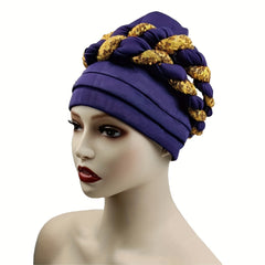 Sequin Braid Turban Cap Pleated Head Wrap Elastic Bonnet Chemo Hats