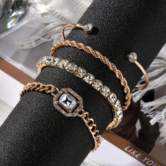 4pcs Chain Square Rhinestone Bracelet Set for Women Girls