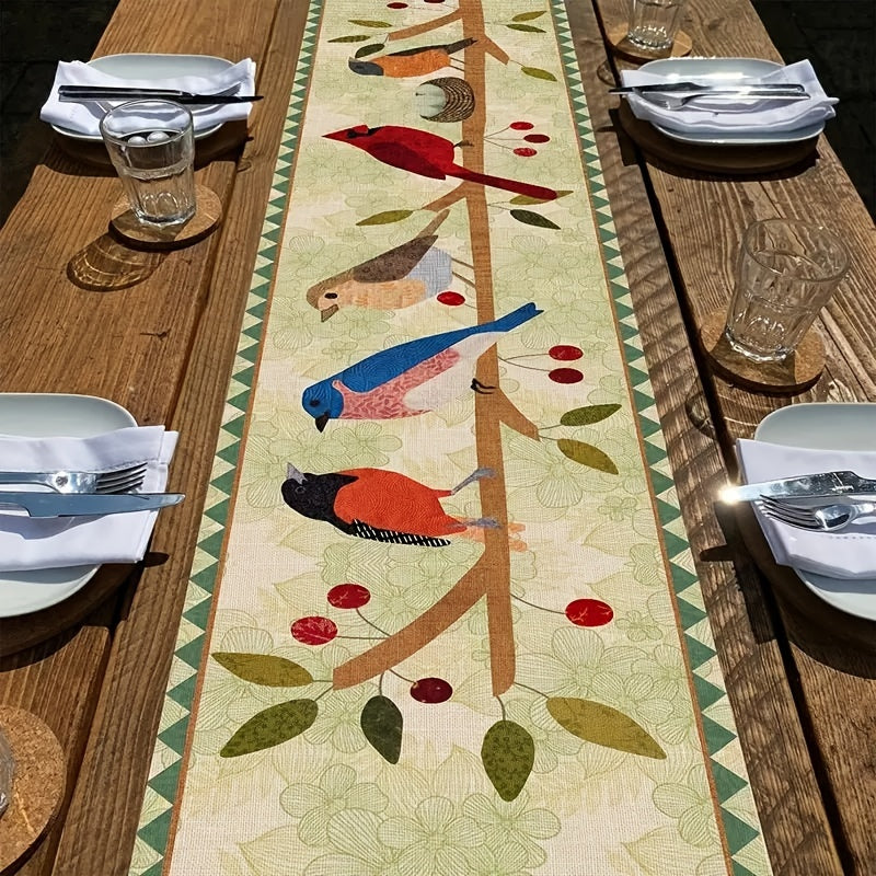 Polyester Table Runner Cardinals Tree Branches Spring Season Decor
