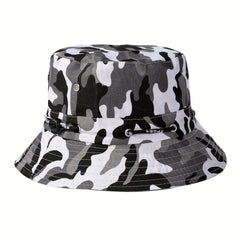 Gray Camouflage Print Bucket Hat Lightweight Sun Hat Unisex