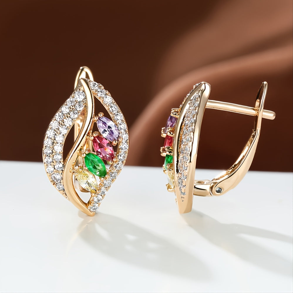 Marquise Cut Multicolor Stone Clip On Hook Earrings CZ Drop Dangle