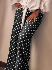 Plus Dot Print Elastic High Rise Wide Leg Trousers
