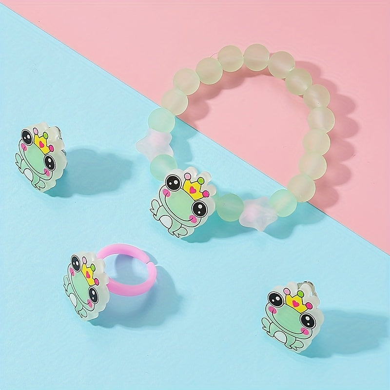Frog Hair Clip Jelly Bracelet Hair Tie Ring Baby Girls Set