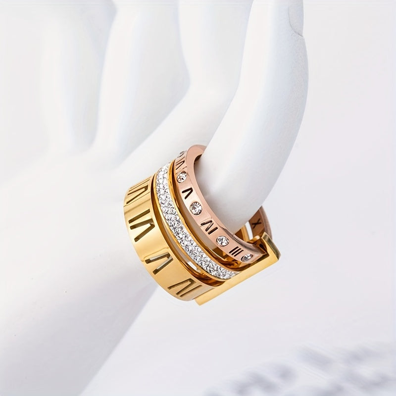 Mens Retro Stainless Steel Diamond Rings Set
