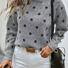  Dot Print Long Sleeve Sweater Round Neck Jumper