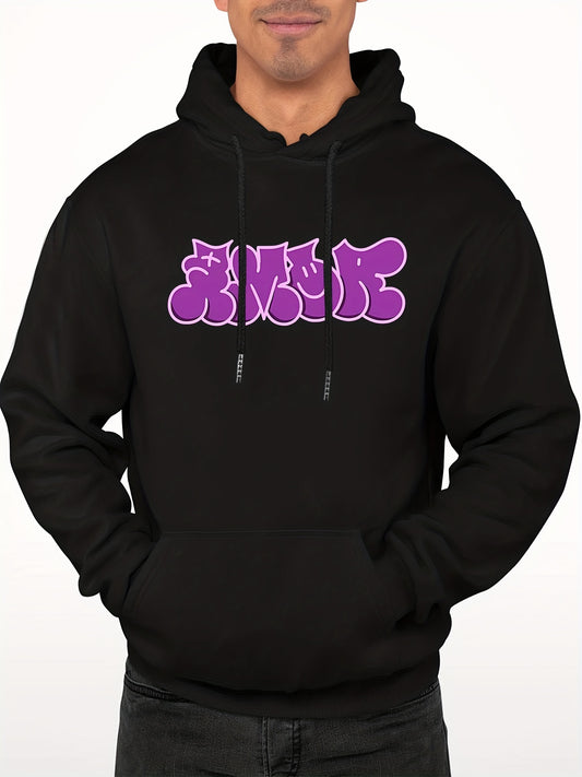 Men's Cartoon Letter Print Hooded Sweatshirt for Autumn and Winter