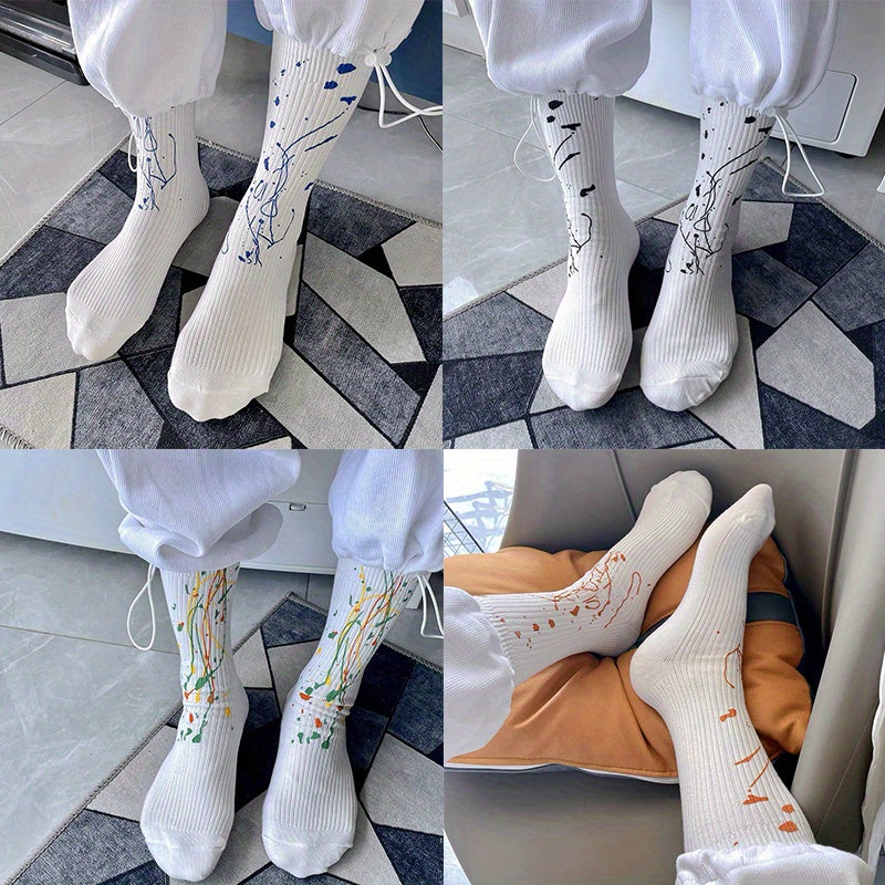 4 Pairs Graffiti Print Socks Breathable Mid Tube Stockings