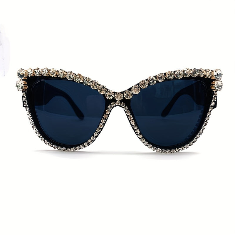 Y2K Rhinestone Cat Eye Sunglasses For Women Men Large UV400