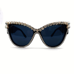 Y2K Rhinestone Cat Eye Sunglasses For Women Men Large UV400