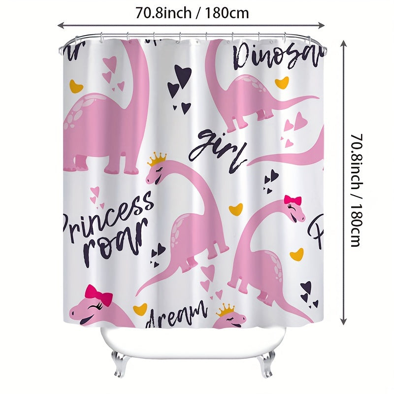 Waterproof Dino Bath Curtain with Hooks 70x70 Perfect for Kids' Bathroom
