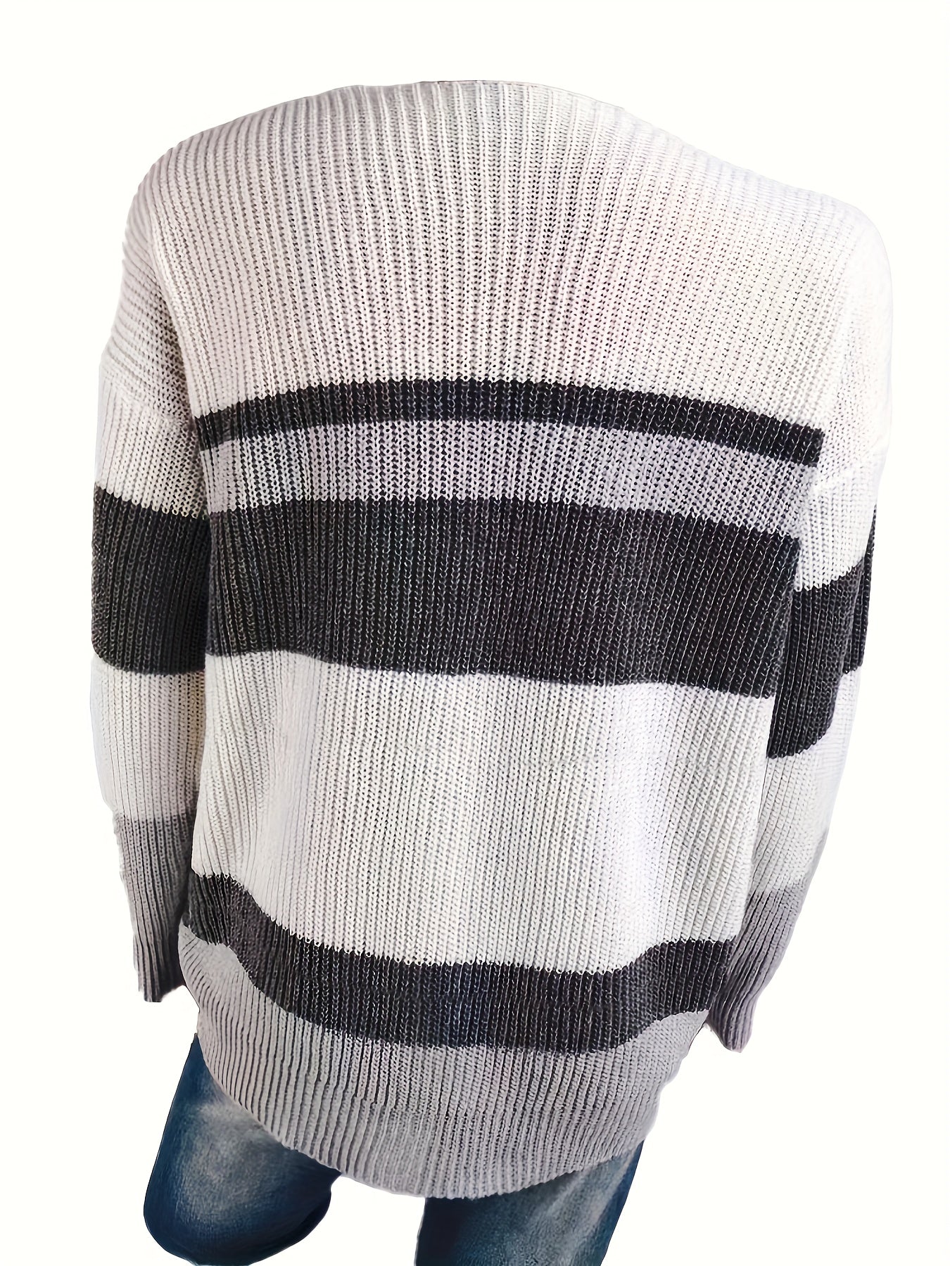  Colorblock Long Sleeve V Neck Button Up Cardigan