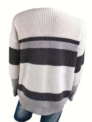  Colorblock Long Sleeve V Neck Button Up Cardigan