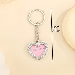 Heart Photo Frame Keychain Rhinestone Key Chain Ring Bag Charm