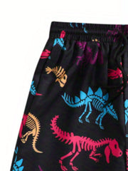 Boy's Dino Skeleton Beach Shorts Swim Trunks Halloween Style Kids' Beachwear