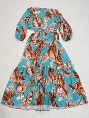  Women's Tropical Print Lantern Sleeve Maxi Dress