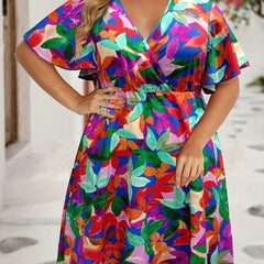  Flutter Sleeve Midi Dress with Nipped Waist