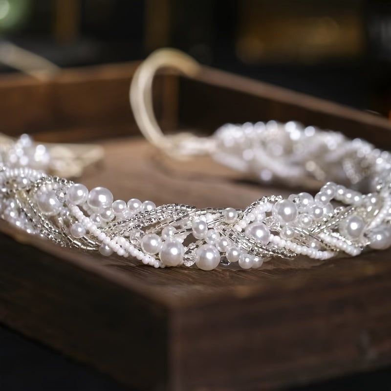 Bride Faux Pearl Hairband Crystal Headband Wedding Headdress Hair Accessories