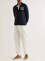 Bear Pattern Knit Polo Shirt Men's Casual Lapel Pullover Sweater