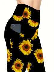Sunflower Yoga Leggings With Pockets Women's High Waist