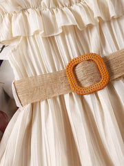 Girls' Off-Shoulder Princess Dress with Strappy Frills