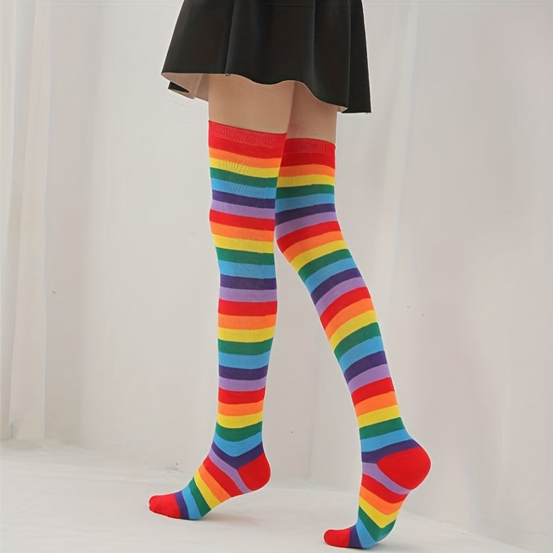 Colorful Striped Over The Knee Socks Women's Stockings