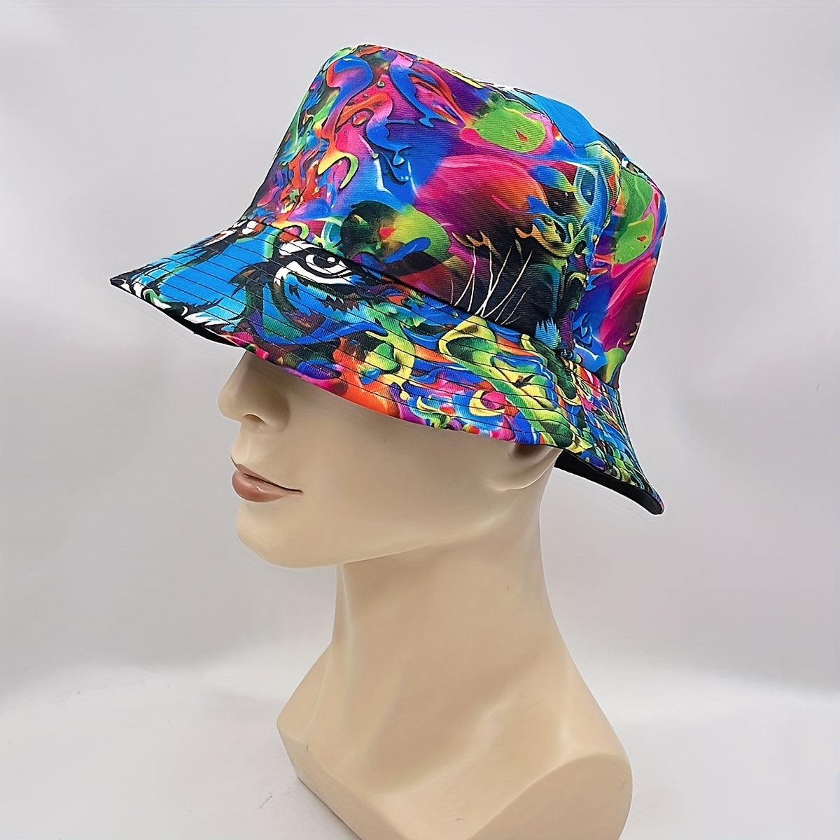 Tie Dye Tiger Print Bucket Hat Reversible Graffiti Printed Cotton Basin Hat