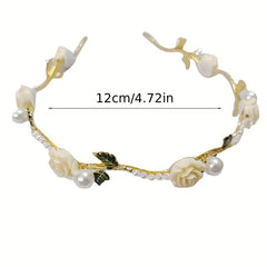 Retro Flower Faux Pearl Headband Metal Headdress Skinny Head Hoop