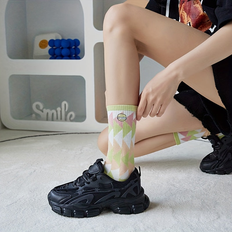 5 Pairs Macaron Print Women's Socks Stockings
