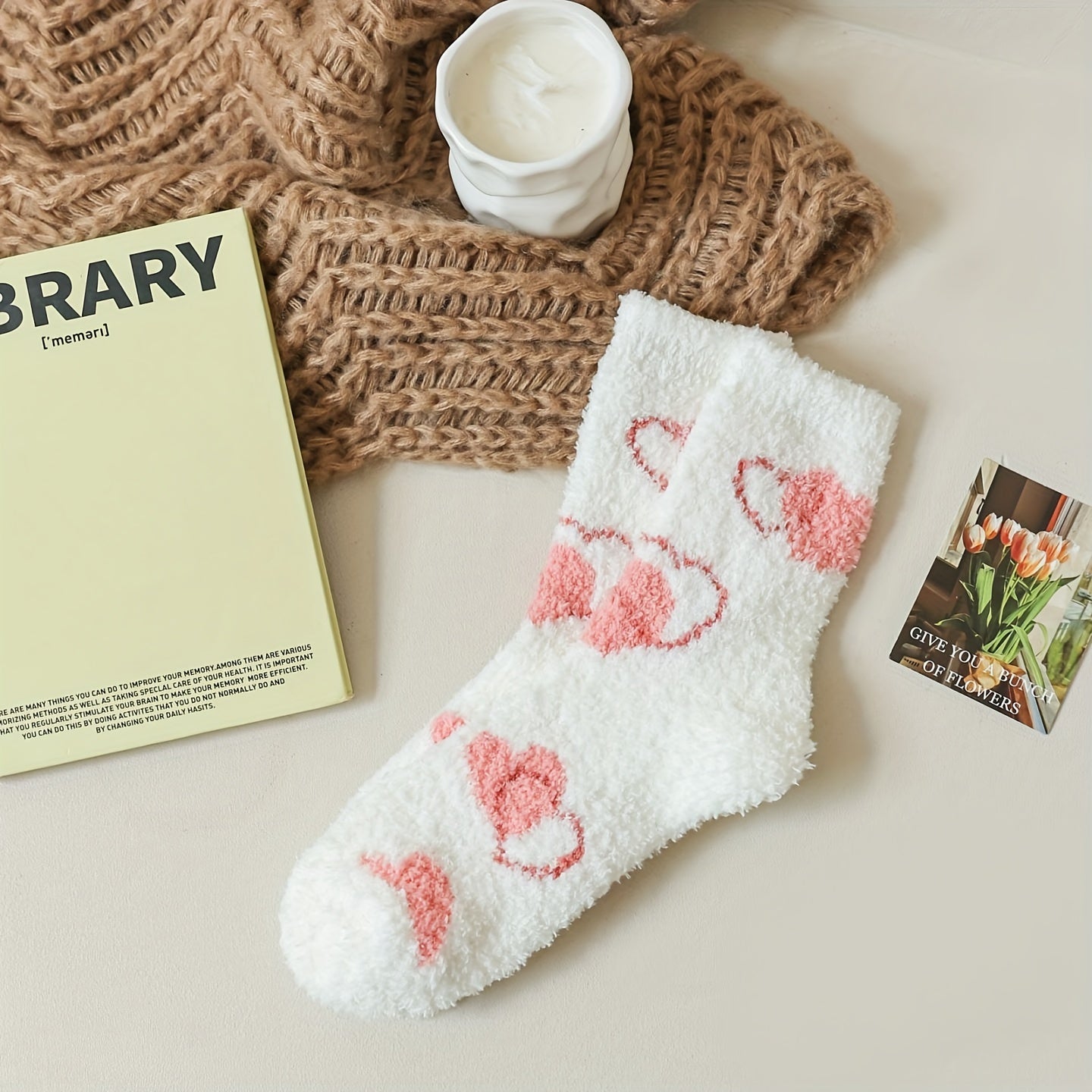 Star & Bow Plush Socks Soft Mid Tube Women's Stockings Hosiery