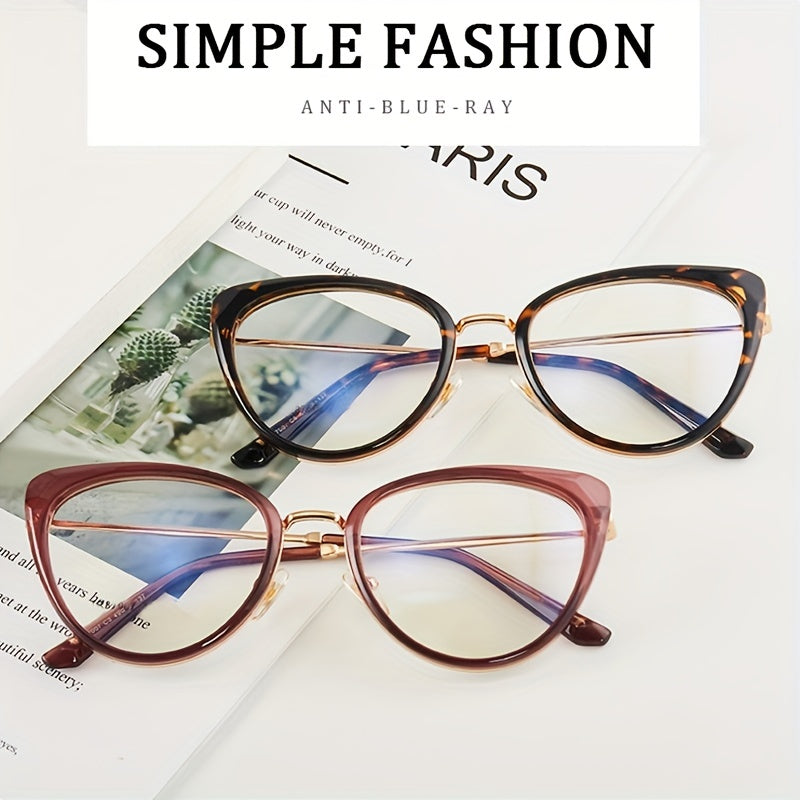 Vintage Cat Eye Clear Lens Glasses Anti Light Reading Minimalist Metal Eyewear