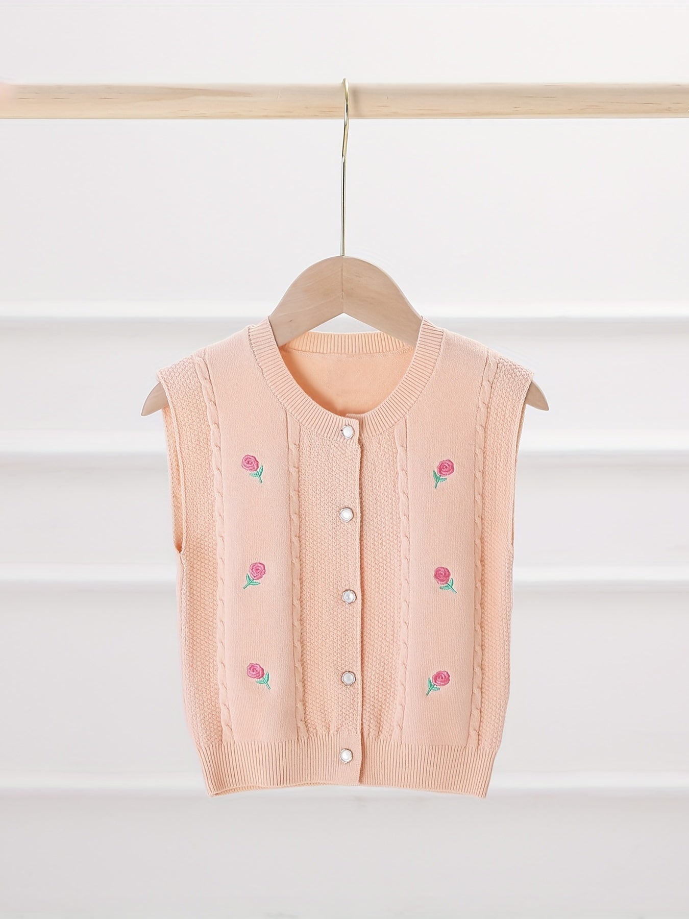 Floral Embroidered Baby Girls Knitted Sweater Vest
