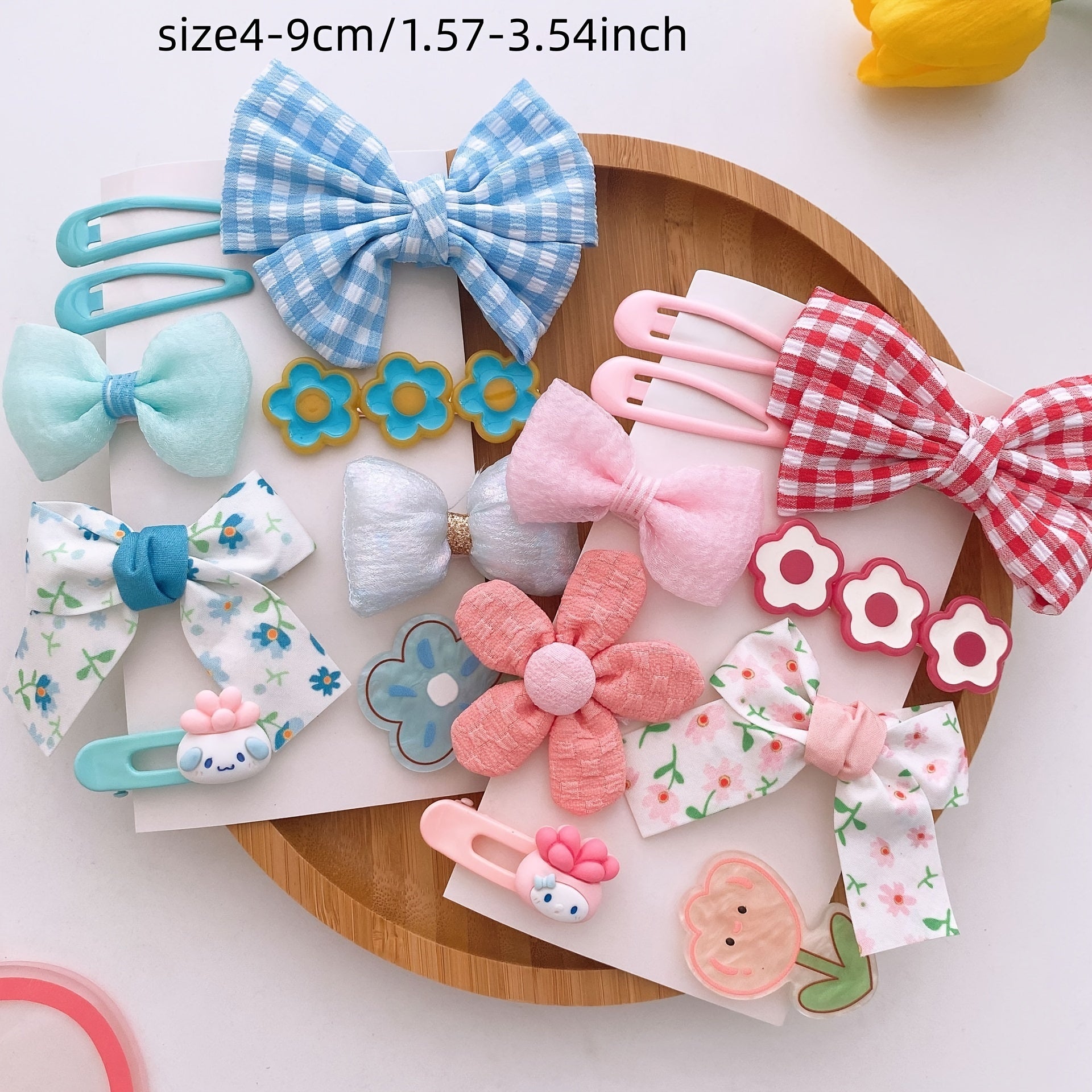 9pcs Hair Clip Cartoon Plaid Bow Flower Hair Accessories