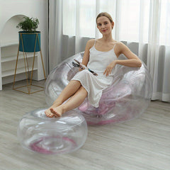 Colorful Sequin Inflatable Sofa Lazy Chair with Footrest