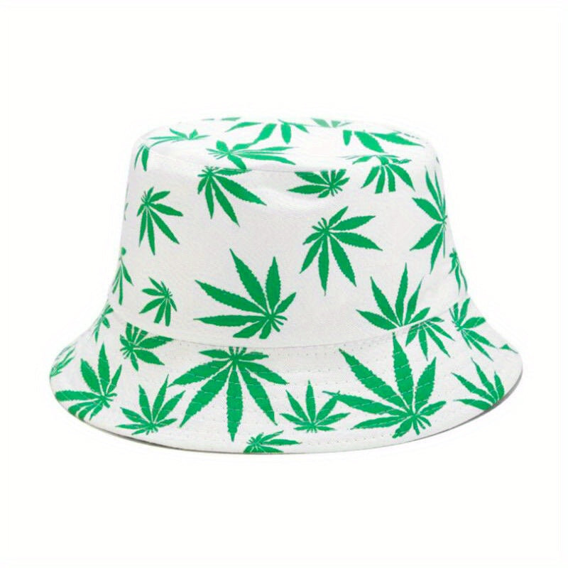 Leaf Print Reversible Bucket Hat Casual Sun Hat For Fishing Travel