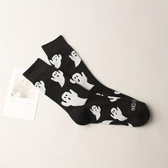 2 Pairs Cartoon Ghost Socks & Funny Halloween Crew Socks Women's Stockings