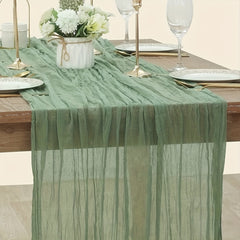 Boho Green Gauze Table Runner Semi Sheer Cheesecloth Tablecloth