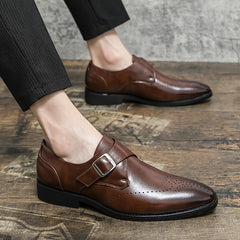 Men's Brogue Monk Strap Loafer Shoes Square Toe Casual Dress Shoes