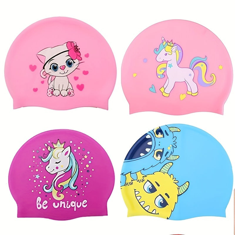 Silicone Animal Waterproof Swimming Cap Long Hair Anti slip Elastic Swim Cap