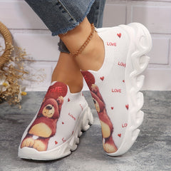 Bear Print Mesh Running Shoes Lightweight Outdoor Sport Sneakers
