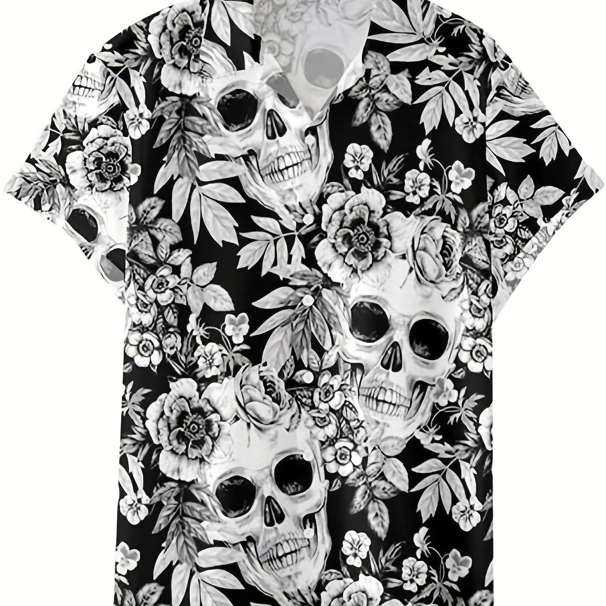 Skull Print Men's Casual Short Sleeve Shirt