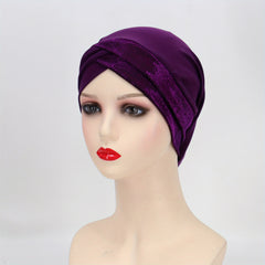 Glitter Forehead Cross Turban Cap Solid Head Wrap Bandana Headwear