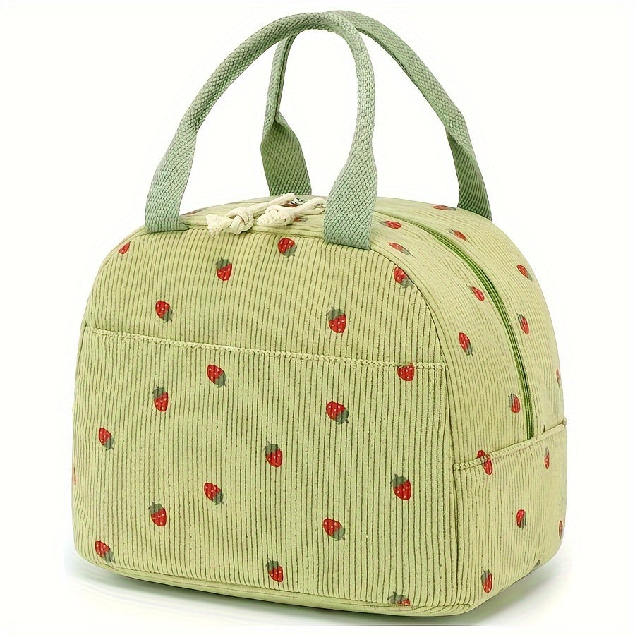 Corduroy Lunch Bag Strawberry Thermal Tote Large Capacity Cooler