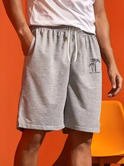 Men's Coconut Tree Printed Drawstring Shorts With Pockets