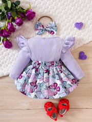 Baby Girl Butterfly Print Long Sleeve Dress
